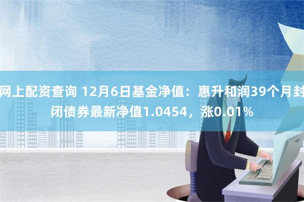 网上配资查询 12月6日基金净值：惠升和润39个月封闭债券最新净值1.0454，涨0.01%